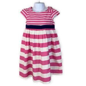 Gymboree Pink & White Striped Dress Navy Accent 5T